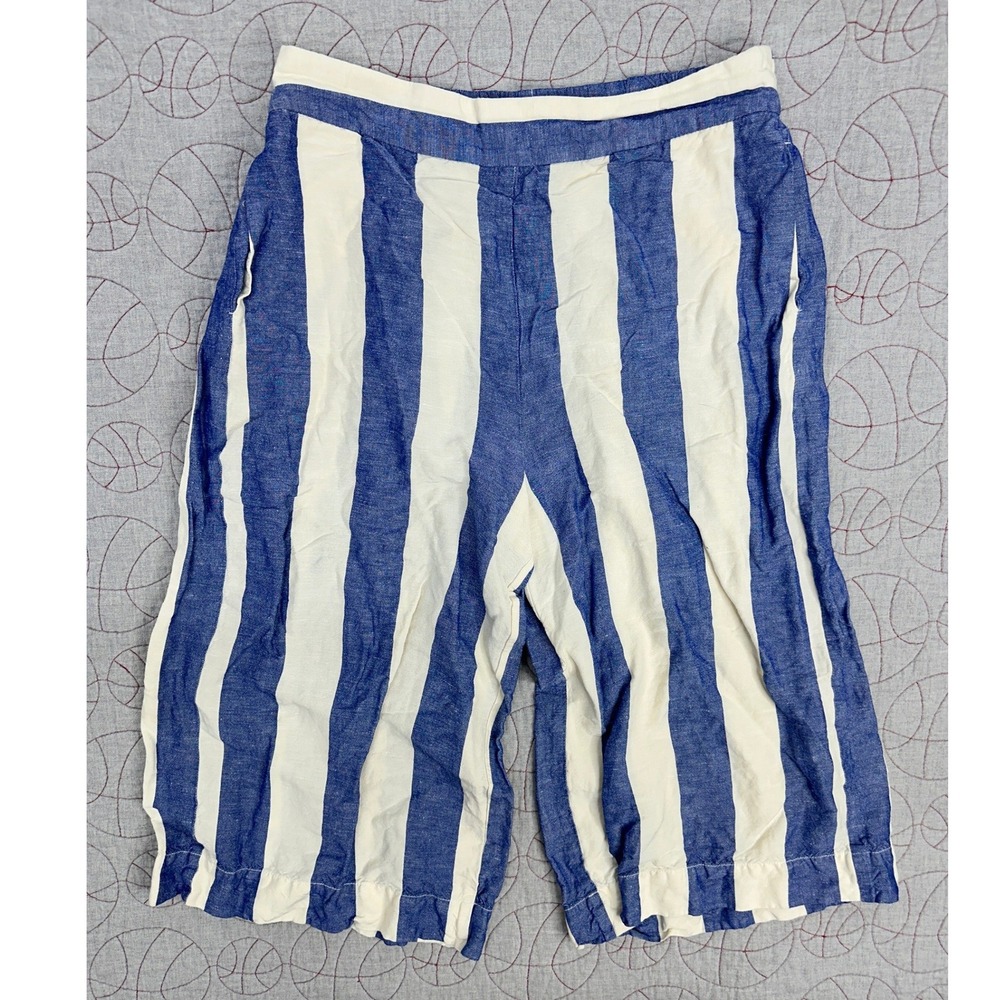 Madewell Huston Pull-On Crop Pants Blue White Striped Linen / Womens Large